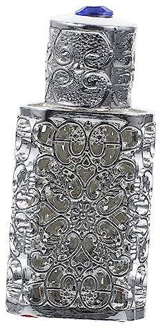 Happyyami Botella De Perfume Vintage De 3 Ml, Mini Frasco De Perfume De Metal Plateado, Diseño Tallado Hueco, Multifuncional Para Viaje y Colección