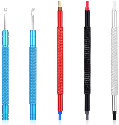 MBAIYO Kit d'outils de réparation d'aiguilles de montre, jeu professionnel 6 en 1 avec 3 poussoirs manuels de montre, 2 démonte-parties, levier à ressort, outil pour l'entretien de montre