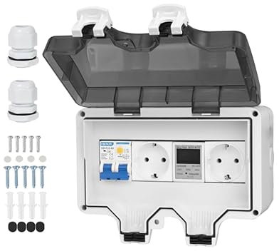 Sicherungskasten Aufputz - Verteilerkasten mit Fi Schutzschalter - IP65 Stromverteilerkasten für Wohnwagen/Garagen/Werkstätten/Villen, Leistungsschalter 63A, AC Trennschalter 3x16A+20A+32A