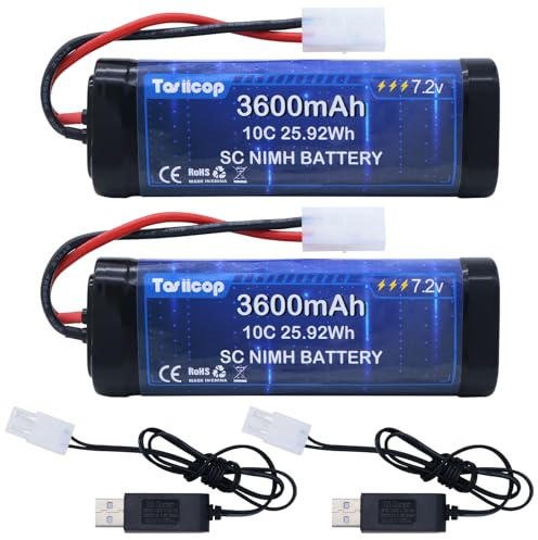 Tosiicop RC NiMH Akku 7.2V 3600mAh - 7.2 Volt RC Auto Akkus kompatibel mit Tamiya Stecker Ferngesteuertes Auto Akku für Remote Control Car LKW Monster Trucks Boot Buggy Aeroplane 2 Stück
