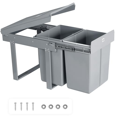 LVJ Mülltrennsystem 40L (2x20L) – Ausziehbarer Einbaumülleimer für Küchenunterschrank, 47.8 x 34.8 x 41.7 cm, Grau