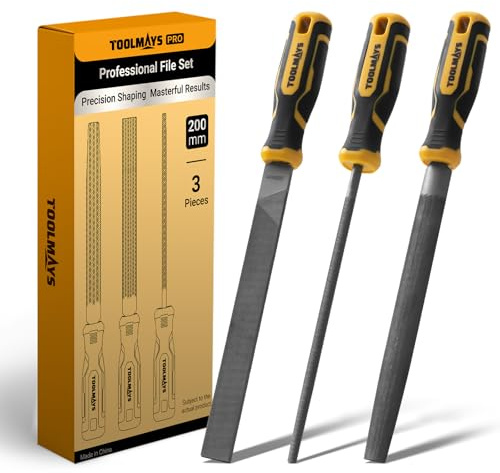 TOOLMAYS Metal File Set 3PCS, T12 Carbon Steel Files, Includes 200mm Half-Round, Round and Flat Files for Metal Wood Plastic Fine Finishing