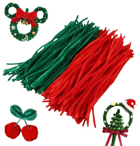 200Pcs Pfeifenreiniger Grün Rot,30CM Pfeifenputzer zum Basteln,Weihnachten | Chenilledraht,Pfeifenreiniger für Kreative DIY-Projekte Weihnachtsdekorationen (Rot-grün)