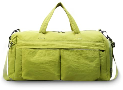 Boziee sportväska med skofack vattentät resväska dam/herr träningsväska sportväska simväska för sport gym och fitness weekender resor unisex duffelväska, Ljusgrön, 46 x 20 x 25 cm, Sporter