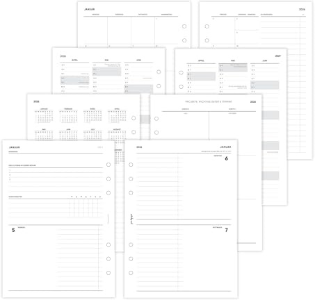 pen & pages® Kalender 2026 1 Woche auf 4 Seiten 1 Woche auf 2 Seiten DIN A5 Kalendereinlage für Ringbuch mit Monatsübersicht Jahresübersicht DACH Feiertagen 6 fach Lochung (All-in-One)