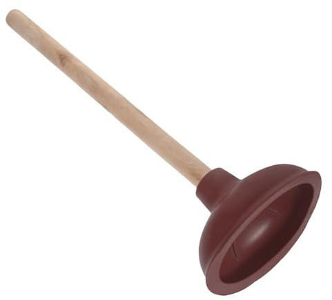 BESTYASH Desatascador de Inodoro con Mango de Madera Potente Ventosa de Goma para Baños Desatascador Resistente para Tuberías y Fregaderos Práctico y Duradero Color Rojo