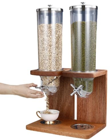 XNXYSMKJ Countertop Dry Food Cereal Dispenser,Rice Dispenser,7 L Dry Food Storage w/PC Bucket and Wooden Base for Home Office Hotel Commercial
