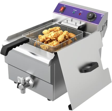 MOOTACO Friteuse électrique professionnelle 17 l, friteuse électrique commerciale en acier inoxydable avec robinet, capacité maximale d'huile 11 l