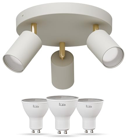 SMART LED Deckenstrahler Schwenkbar 3 Flammig Deckenleuchte GU10, Wandstrahler Kaschmir Spotlight Lampe Deckenlampe für Wohnzimmer Schlafzimmer Flur (3xGU10 Rund + Leuchtmittel)