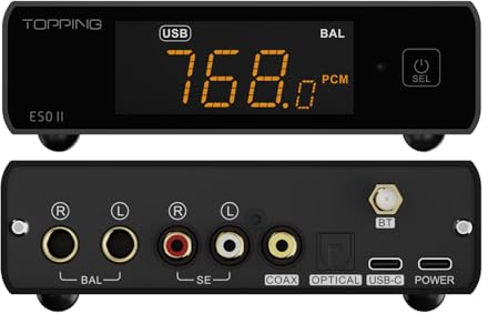 TOPPING E50 II Desktop DAC-Vorverstärker, USB/Optisch/Koaxial/Bluetooth Eingänge, AK4497S Digital-Analog-Audio-Wandler, 10-Band-PEQ, TRS/RCA-Ausgang, HiFi-Decoder mit App-Steuerung, Schwarz