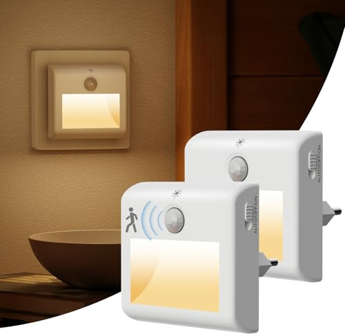 Suright Luz Nocturna con Sensor de Movimiento [2 Piezas], Luz Noche Infantil, Blanca Cálida, 3 Modos(ON/Auto/OFF), Regulable, LED Bebe Lámpara para Niños Habitación, Pasillo, Escaleras, Cocina