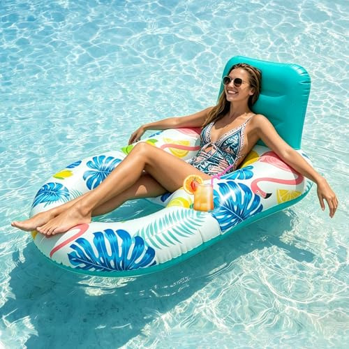 ZoneYan Lettino Gonfiabile Piscina Schienale, 125 * 80cm, Grande Materassino Mare, Amaca Gonfiabile Mare, Piscina Amaca Galleggiante, Galleggiante Piscinas Portabicchiere,Materassino Piscinas (HLN)