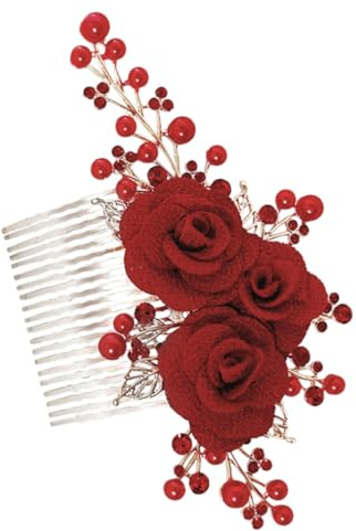 Levemolo Eleganter roter Haarkamm mit Rosenkopf, wiederverwendbares Haaraccessoire für Damen und Brautjungfern, geeignet für Hochzeiten und Feierlichkeiten