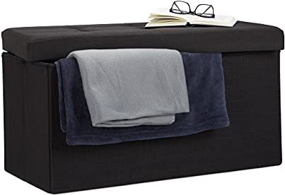 Relaxdays Faltbare Sitzbank XL, mit Stauraum, Sitzcube, Fußablage, Sitzwürfel als Aufbewahrungsbox, 38x76x38cm, schwarz