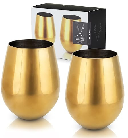 Viski Belmont Weingläser ohne Stiel, 2 Stück, goldfarben
