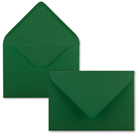 50x kleine Umschläge in Dunkelgrün DIN C7 8,1 x 11,4 cm mit Spitzklappe und Nassklebung in 110 g/m² - kleiner blanko Mini-Umschlag