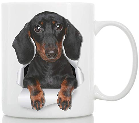 Cute Dachshund Mug - Ceramic Black Dachshund Coffee Mug - Perfect Dachshund Gifts - Funny Cute Sausage Dog Coffee Mug for Dog Lovers - Wiener Dog Coffee Mug (325ml, Black Sausage Dog)