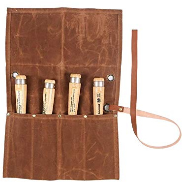 Chisel Roll,Waxed Canvas Tools Wrench Roll Up Pouch,Chisel Carrying Case,Wrench Holder Pouch,4 Pockets Tote Organizer for Knife Hammers, Gouges, Best Gift for Electrician,Carpenter or Mechanic