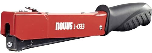 Novus Hammertacker J-033, robuster Schlagtacker, ergonomischer Griff, Schnellladesystem für Flachdrahtklammern 6-10 mm, Rot