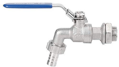 Faucet Ball Valve, Stainless Steel Ball Valve, Hose 1/2 Inch Faucet Tap, Weldless Bulkhead TNP 13mm Barb, with Blue Locking Handles, for Water Oil and Gas, 5.9x3.3in