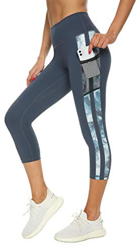 Flatik Sportleggings, dam, 3/4, dam, sportbyxor, dam, ogenomskinliga löpbyxor, yogabyxor, sportbyxor, leggings, träningsbyxor, löpande leggings, 0553 Capri, L