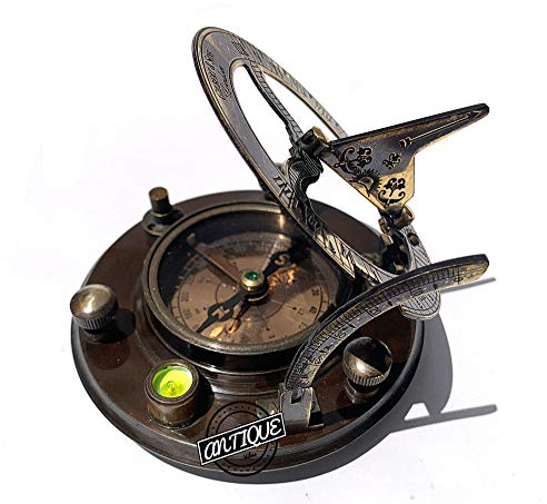 Antique Vibes Brújula marítima reloj de sol magnético de trabajo de latón sólido Vintage Sundial Decoración Regalos
