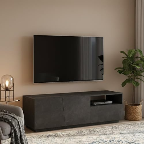Dmora - Meuble TV Nino, Buffet bas de salon avec 2 portes, Base pour meuble TV, 100% Made in Italy, 150x43h46 cm, Ardoise