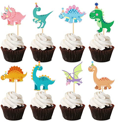32 Stück Dinosaurier Cupcake Topper Tier Cupcake Topper Picks Kuchendekoration für Baby Shower Hochzeit Geburtstag Event Party Tiere Thema Party Dekoration Versorgung