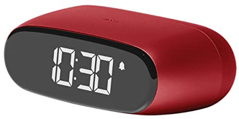 Lexon Minu Mini-Wecker, kompakt, mit VA-LCD-Display, Touchscreen-Bedienung, Snooze-Funktion und Hintergrundbeleuchtung, wiederaufladbarer Akku, Aluminium-Finish – Dunkelrot