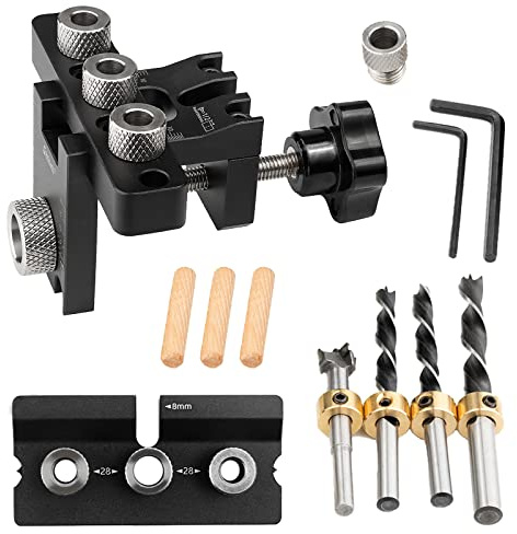 Mocoli 3-in-1 Pocket Hole Jig Kit, 8/10/15mm Bohrschablone für Holzbearbeitung, Taschenloch Jig Kit Werkzeug mit Positionierungsclip, Einstellbare Bohrführung, Puncher Locator, 1 Stück