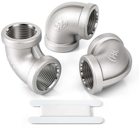 Bwintech 3 Pcs 90 Grad 3/4 Innengewinde zu 3/4 Innengewinde BSP Gewinde Edelstahl 304 Ellenbogen Verbindungsstück Rohrverschraubung für Rohrverbindungs-Umwandlung
