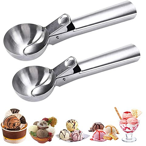 Cimown 2pcs Ice Cream Scoop, Ice Cream Scoops with Trigger Release,Stainless Steel Ice Cream Scoop,for scooping ice Cream, Cake Dough, purees