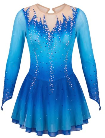 LIUHUO Ice Women's Figure Skating Girls Costume Dress Blue