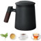 400ml Taza para Infusiones, Taza Infusiones con Tapa y Filtro Taza de Te de Cerámica Taza de Cafe Ceramica con Mango de Madera Taza Te Infusor, para Uso en Hogar y Oficina, Negro
