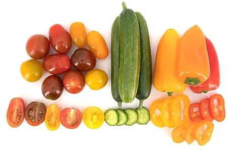 Caja Fiesta 900 g La Parcela, Una Mezcla de Cherrys, Pepino Cocktail y Minipimientos Tribelly Origen España, Andalucía, Comprar Fruta y Verdura Fresca, Producto de Cooperativa Granada La Palma