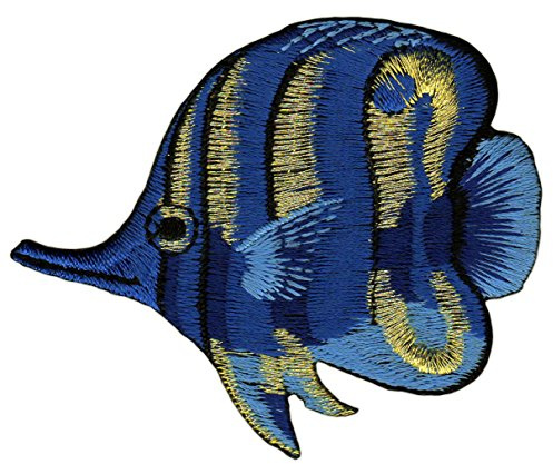 Fisch Blau Gold Aufnäher zum aufbügeln oder aufnähen Bügelbild Aufbügler für Kleidung gestickter Bügelpatch Applikation Patch Größe 7,5 x 6,3 cm