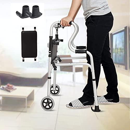 SOVORM Carro de paseo plegable de altura ajustable con cojín de asiento extraíble y 2 trineos para ancianos discapacitados, alfombra de interior, andador doble de comodidad