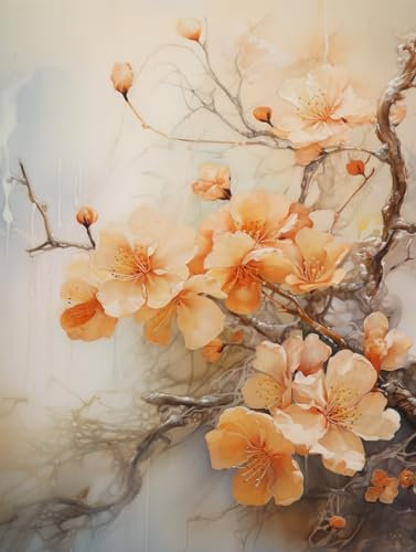 Taxpy Quadri dipinti a mano Ramo di fiori di pesco in fiore,40 * 60cm Stampa da parete decorazioni da muro poster quadri da parete per arredo soggiorno, camera da letto, studio