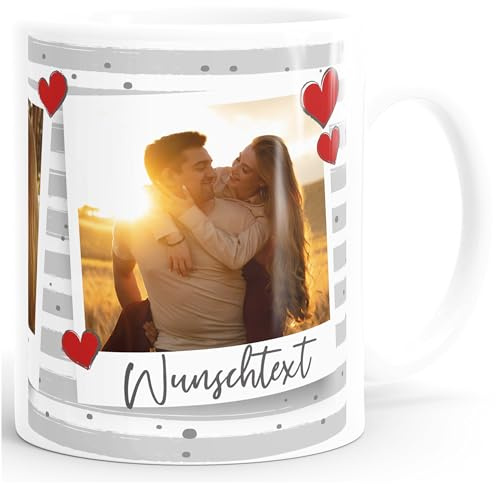 SpecialMe® Tasse mit Foto und Wunschtext Foto-Geschenk Fototasse personalisiert 3 eigene Bilder im Fotorahmen mit Herz Weiss standard