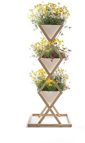 Klappbares Premium Hochbeet, 3 Etagen, Holz (Robinie), 40x55x125 cm | Pflanzentreppe, Gemüsebeet, Blühpflanzen für Balkon und Garten, Witterungsbeständig