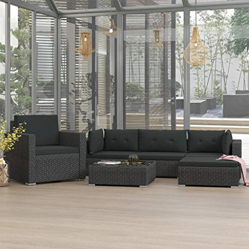 Swpsd Garden Sofas Set Pallet Furnitures Set Patio Corner Sofa with Backrest 6 Piece Garden Lounge Set with Cushions Poly Rattan Black