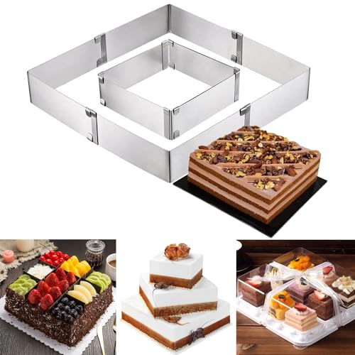 Karkar Backrahmen Rechteckig Verstellbar 15-28 cm - Tortenring Eckig Verstellbar Tortenrahmen Hoch 8cm - Rechteckiger Tortenring Zum Backen Dekorieren Backblech Umrandung