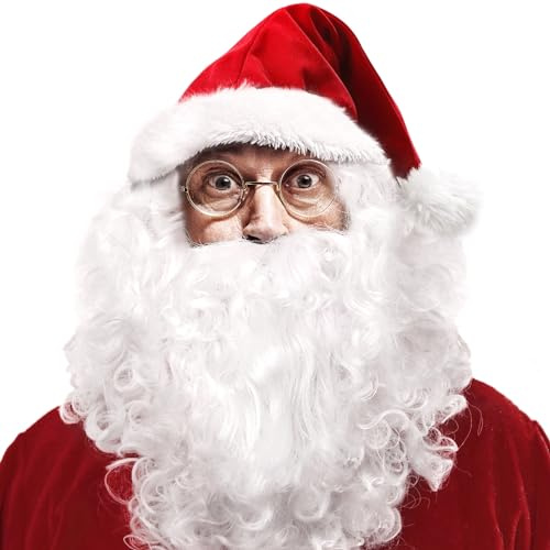 ZQEJEFD Parrucca di Babbo Natale con barba, cappello e occhiali - Set bianco per travestimenti natalizi, giochi di ruolo e feste di Natale