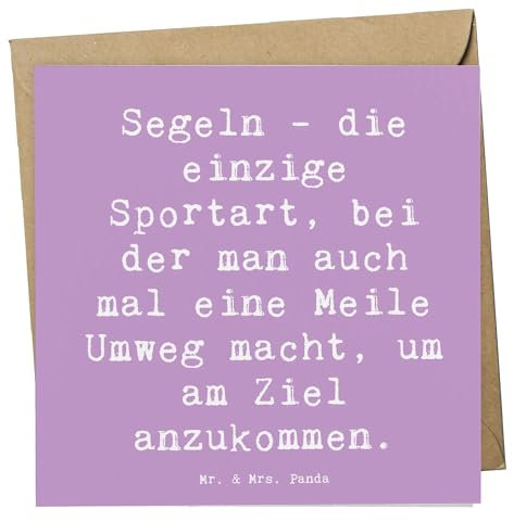 Mr. & Mrs. Panda Glückwunschkarte Spruch Segeln Umweg - Geschenk, Wind, Sportler, Teamsport, Sportart, Ziel, Grußkarte, doppelkarte, faltkarte, Wellen, Segeltörn, Abenteuer, Klappkarte