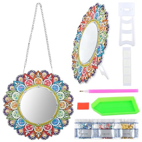 5D Mandala Diamond Painting Spiegel Bastelset, Basteln Diamantmalerei Spiegel, Kreativ Basteln Mandala Kosmetikspiegel Geburtstagsgeschenk, Kreatives DIY Diamond Art Kosmetik Spiegel Deko Bastelset
