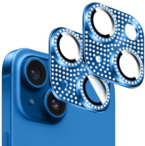 Kucheed 2PCS Bling Diamond Camera Lens Protector for iPhone, One-Piece Anti-Scratch Metal with 3D Colorful Shiny Rhinestone Decoration Back Camera Cover for iPhone 12/iPhone 12 Mini