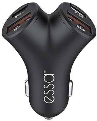 Essa 45W 4 ports USB-C Car Charger, Super Fast Charging Adapter with PD & QC3.0, Compatible with iPhone 16 Pro Max, iPad Pro, Samsung Galaxy S24, 12V USB Car Socket Charger (Black)