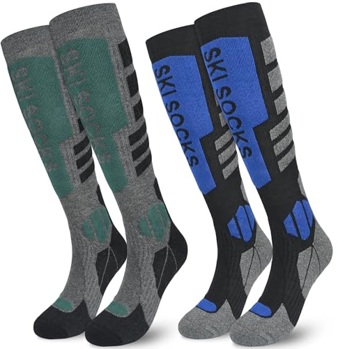 srclo Mens Womens Merino Wool Ski Socks,2 Pairs Full Cushioned Thermal Warm Knee High Thick Socks for Winter,Cold Weather,Skiing,Snowboarding,Sports,Hiking
