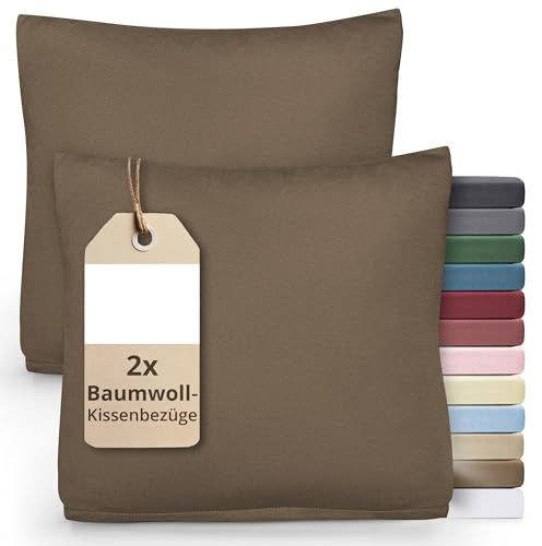 Greenline Kissenbezug Premium Jersey aus 100% Baumwolle Taupe Doppelpack (2X) 50 x 50 cm Kissenhülle Kissenbezüge