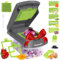 Meoware Manual Vegetable Chopper Grey & Green 7 Blades with Egg Separator, Compact Food Dicer & Grater - Stainless Steel Rustproof Blades, Non-Slip Base for Small Kitchens, Space-Saving &15°Angled Lid